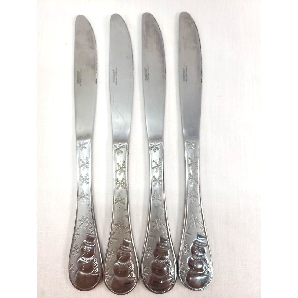 4 Cambridge Stainless Flatware Silverware  SNOWMAN FROST Dinner Knives